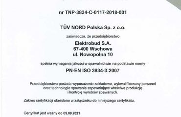 Certyfikat nr TNP-3834-C-0117-2018-001